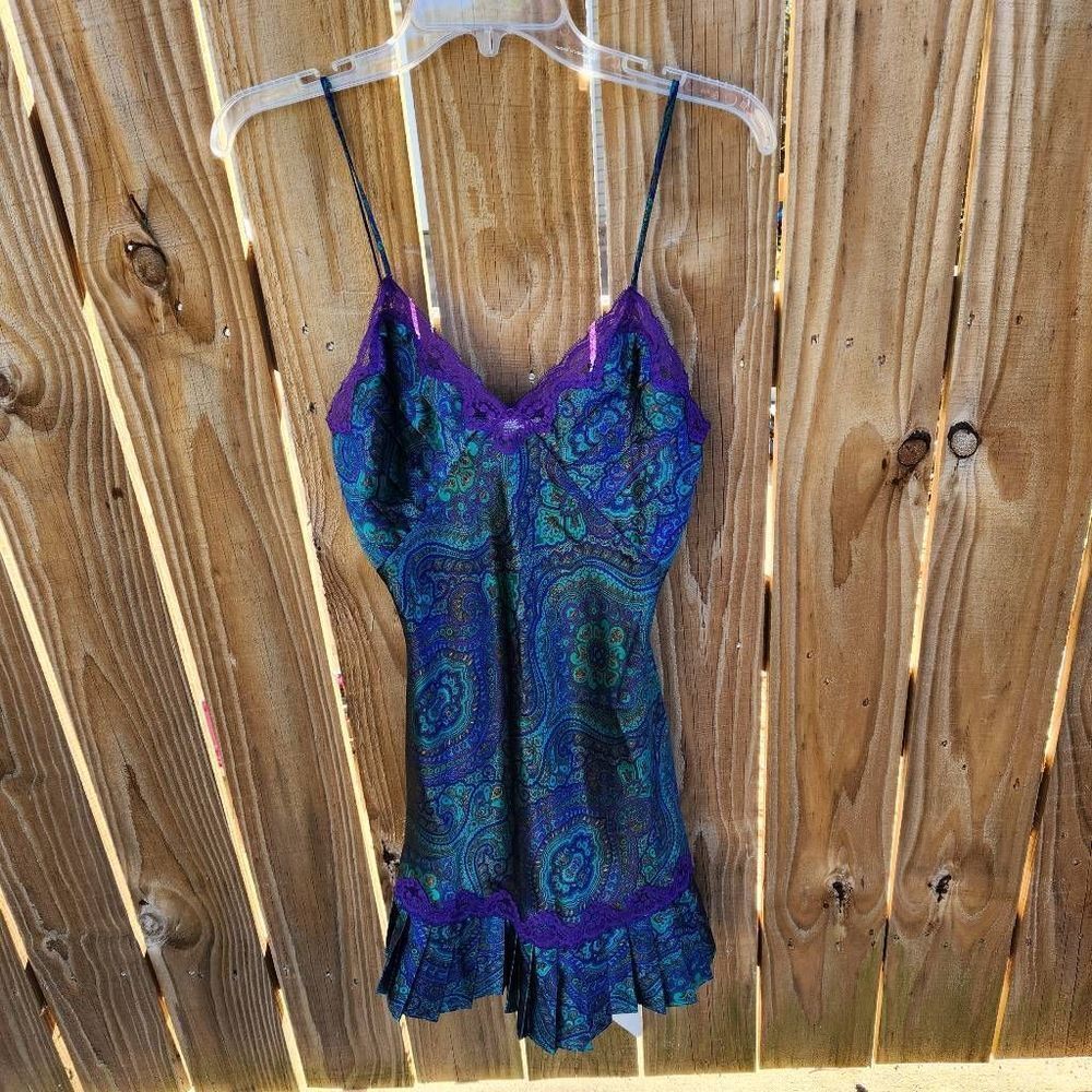 Victoria's Secret Vintage Gold Tag Blue Green Paisley Lingerie Boudoir S…